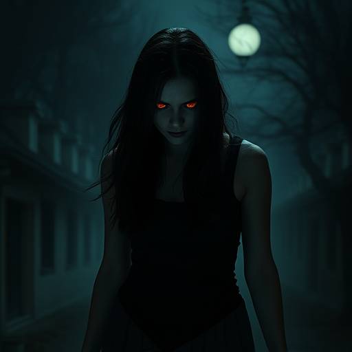 Affiche de la série 'Les Démons de Minuit' montrant une femme hantée par son passé, dans une ambiance nocturne et mystérieuse.