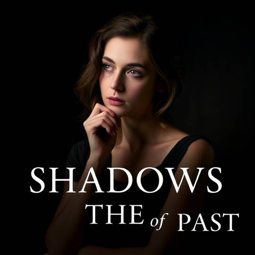 Affiche de la série 'Les Ombres du Passé' montrant l'actrice principale, Léa Dubois, dans une pose pensive avec un arrière-plan sombre.