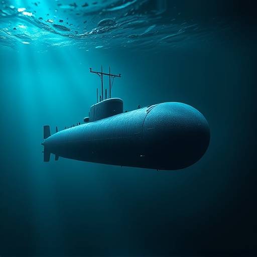 Affiche du documentaire 'Les Explorateurs des Abysses' montrant un sous-marin explorant les profondeurs de l'océan Atlantique.