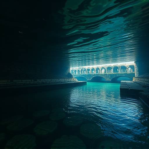 Image du documentaire 'Mystères de la Seine' montrant une vue sous-marine de la Seine avec des vestiges antiques découverts.